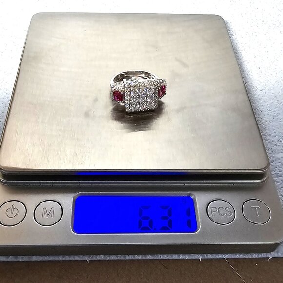 Sterling Silver Red & White Crystal Ring - Picture 6 of 6